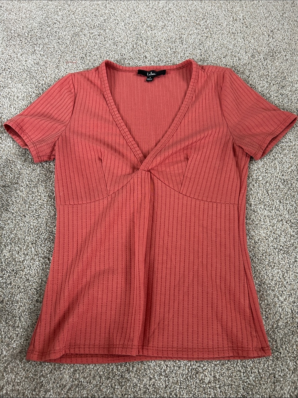Lulu's Coral Knot-Front Short Sleeve V-Neck Top